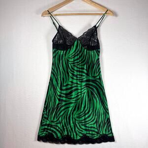 Vintage Victorias Secret Slip XS Night Gown Zebra Print Green Black Y2K Babydoll